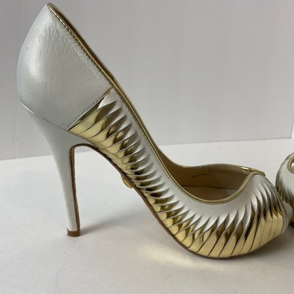 L.A.M.B. by Gwen Stefani White Gold Metallic Georgina Peep Toe Leather - Picture 7 of 8